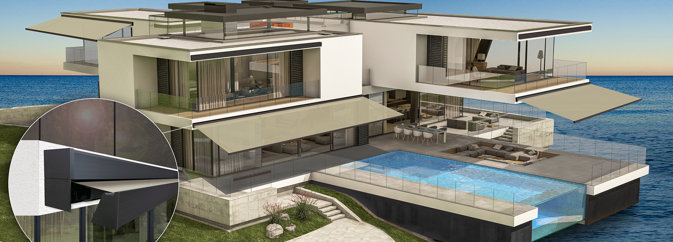 3d rendering of modern house by the river
