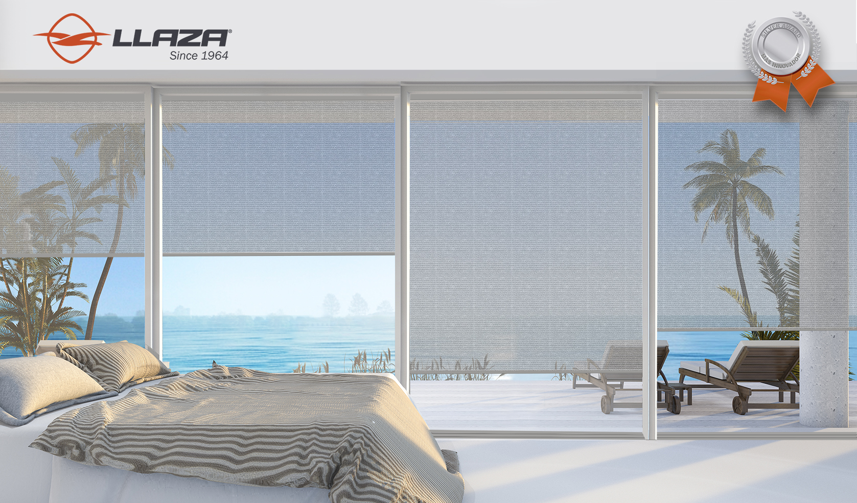 3d rendering luxury villa bedroom near beach with morning scene
