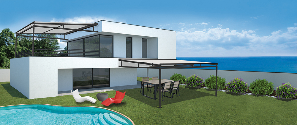 modern house – exterior with lawn